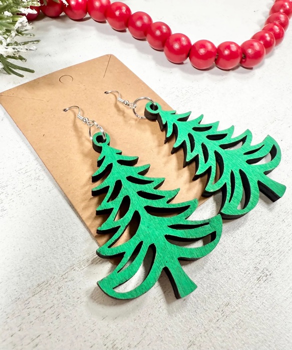 Christmas Tree Wood Earrings, Holiday Jewelry for Women, Christmas Gift for Her, Wood Jewelry, Christmas Earrings