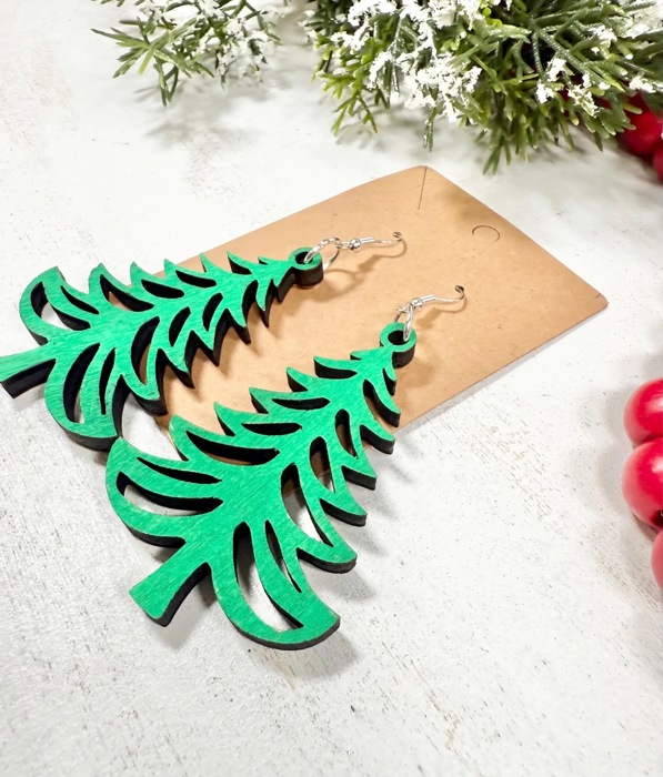 Christmas Tree Wood Earrings, Holiday Jewelry for Women, Christmas Gift for Her, Wood Jewelry, Christmas Earrings