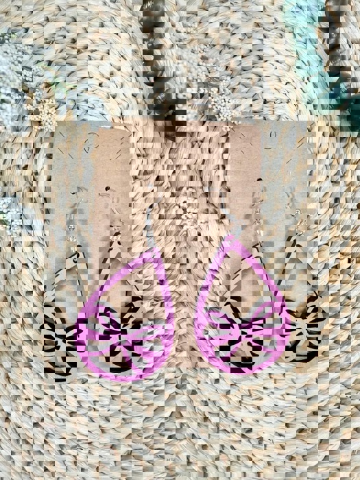 Wooden Christmas Bow Earrings