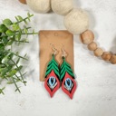  Wooden Peacock Feather Earrings, Dangle Earrings, Gift For Her, Teacher Application Gift, Boho Earrings