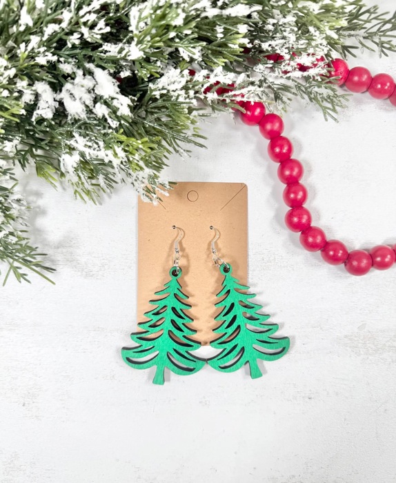 Christmas Tree Wood Earrings, Holiday Jewelry for Women, Christmas Gift for Her, Wood Jewelry, Christmas Earrings