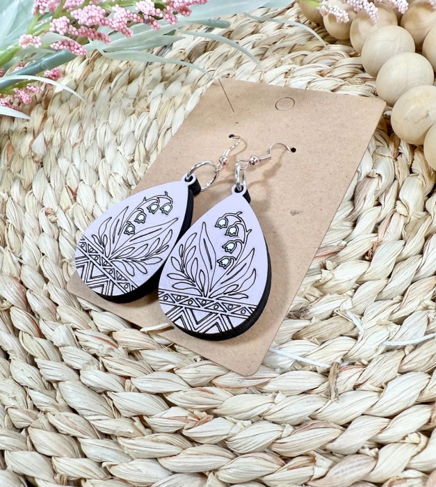 Handcrafted Wooden Lily of the Valley Earrings