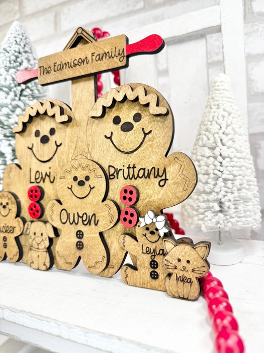 Personalized With Name Gingerbread Family Sign, Farmhouse Christmas Tier Tray Decor, Christmas Decorations, Gingerbread Family
