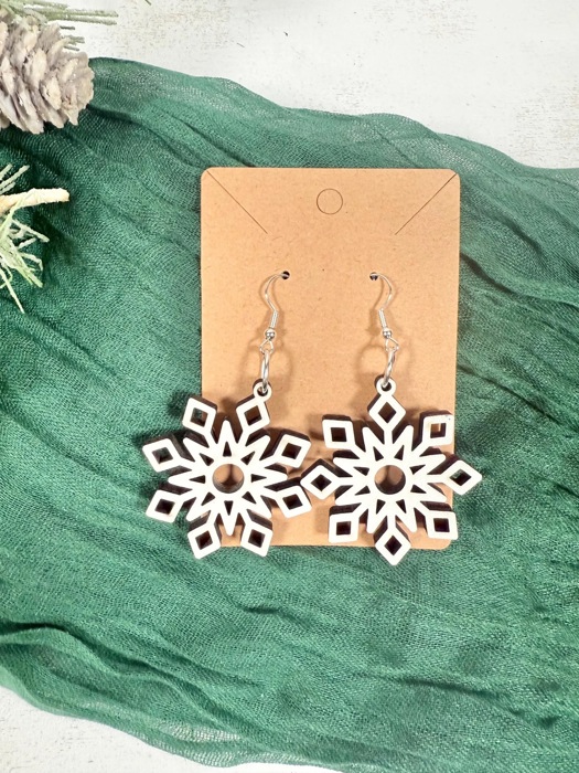 Snowflake Earrings, Holiday Jewelry for Women, Christmas Gift, Wood Jewelry, Christmas Earrings