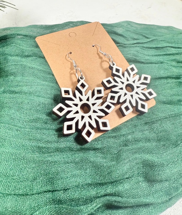 Snowflake Earrings, Holiday Jewelry for Women, Christmas Gift, Wood Jewelry, Christmas Earrings