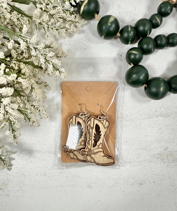 Wooden Cowboy Boot Earrings, Western Jewelry, Cowboy/Cowgirl Earrings