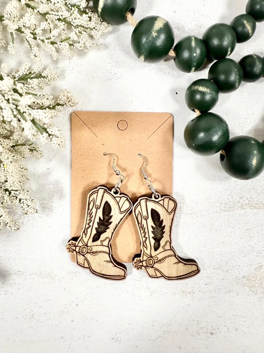 Wooden Cowboy Boot Earrings, Western Jewelry, Cowboy/Cowgirl Earrings