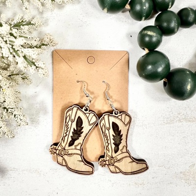 Wooden Cowboy Boot Earrings, Western Jewelry, Cowboy/Cowgirl Earrings