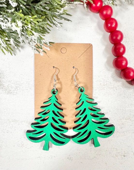 Christmas Tree Wood Earrings, Holiday Jewelry for Women, Christmas Gift for Her, Wood Jewelry, Christmas Earrings