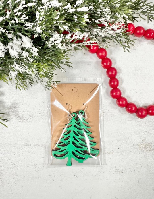 Christmas Tree Wood Earrings, Holiday Jewelry for Women, Christmas Gift for Her, Wood Jewelry, Christmas Earrings