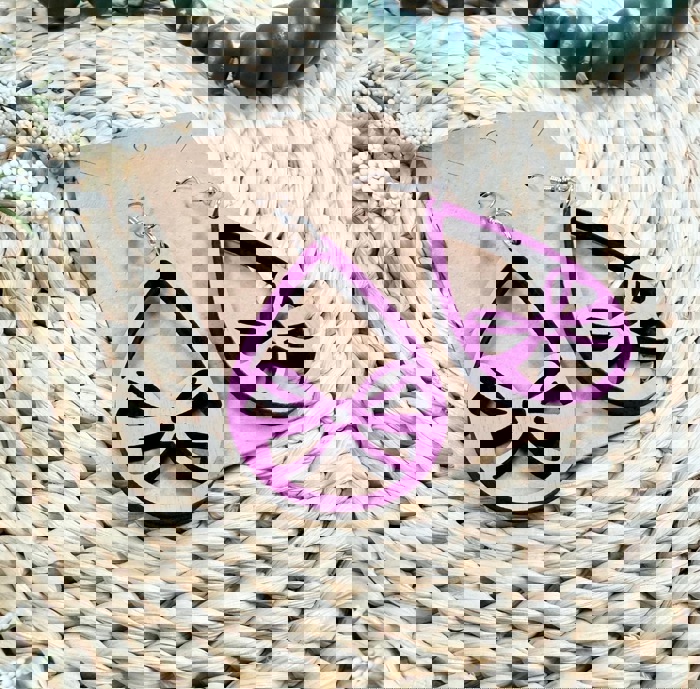 Wooden Christmas Bow Earrings