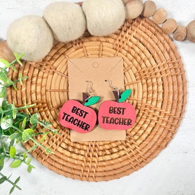 Best Teacher Apple Earrings, Teacher Gift, Teacher Appreciation Gift, Teacher Christmas Gift