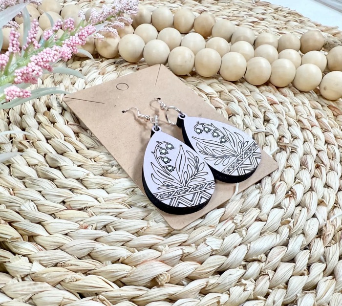 Handcrafted Wooden Lily of the Valley Earrings