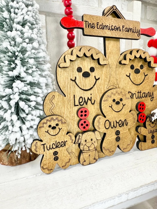 Personalized With Name Gingerbread Family Sign, Farmhouse Christmas Tier Tray Decor, Christmas Decorations, Gingerbread Family