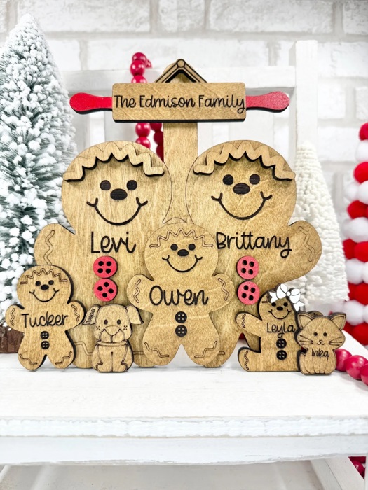 Personalized With Name Gingerbread Family Sign, Farmhouse Christmas Tier Tray Decor, Christmas Decorations, Gingerbread Family