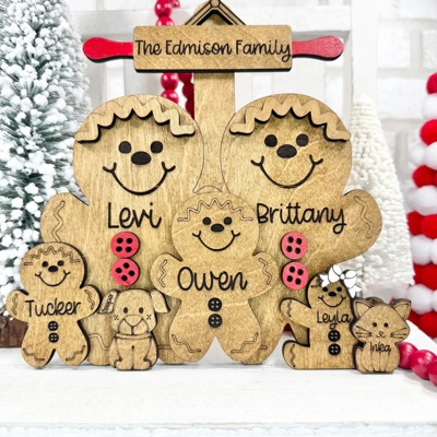 Personalized With Name Gingerbread Family Sign, Farmhouse Christmas Tier Tray Decor, Christmas Decorations, Gingerbread Family