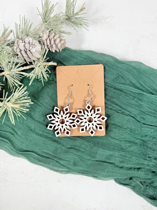 Snowflake Earrings, Holiday Jewelry for Women, Christmas Gift, Wood Jewelry, Christmas Earrings