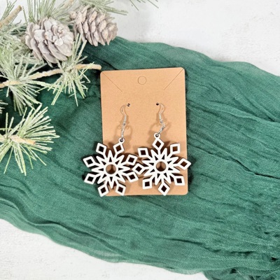 Snowflake Earrings, Holiday Jewelry for Women, Christmas Gift, Wood Jewelry, Christmas Earrings
