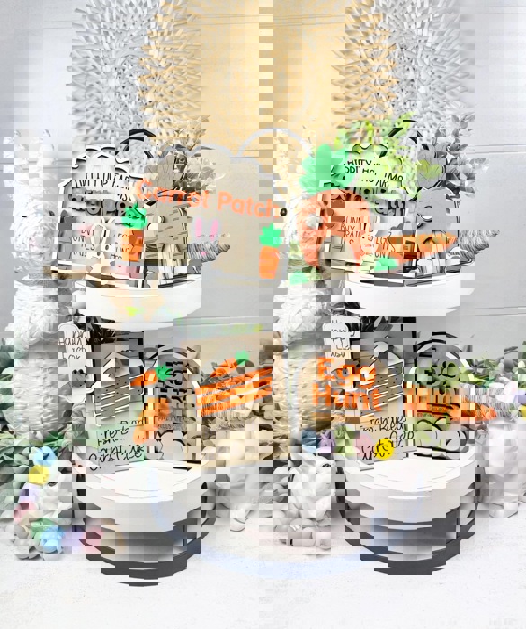 Carrot Theme Tier Tray, Spring Tier Tray Decor, Easter Home Decorations