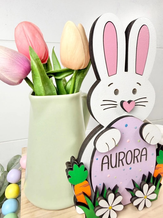 Personalized Easter Bunny, Bunny Shelf Sitter, Easter/Spring Decorations, Wooden Bunny, Personalized Easter Gift, Custom Name Easter Bunny