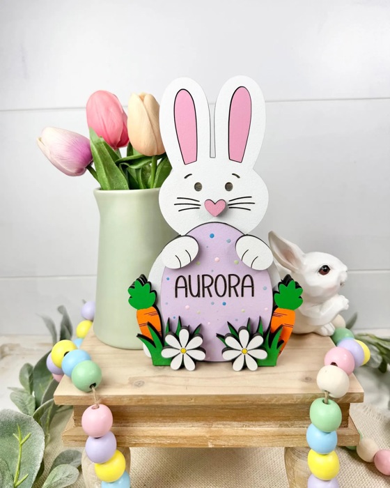 Personalized Easter Bunny, Bunny Shelf Sitter, Easter/Spring Decorations, Wooden Bunny, Personalized Easter Gift, Custom Name Easter Bunny