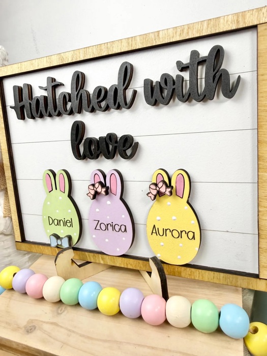 Personalized Family Easter Name Shelf Sitter Signs, Hatched With Love Family Sign, Easter Egg Shelf Sitter Signs, Easter Home Decor