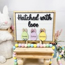  Personalized Family Easter Name Shelf Sitter Signs, Hatched With Love Family Sign, Easter Egg Shelf Sitter Signs, Easter Home Decor