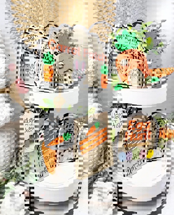 Carrot Theme Tier Tray, Spring Tier Tray Decor, Easter Home Decorations