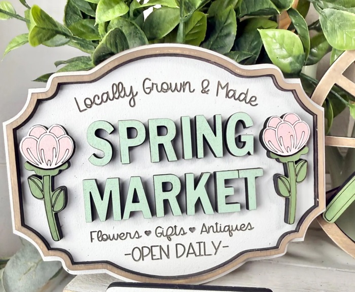 Spring Tier Tray Decor Set | Farmhouse Floral Market Tier Tray | Pink Green Spring Signs | U-Pick Flower Patch Decor