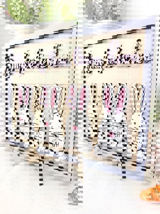 Custom Bunny Family Sign | Personalized Easter Bunny Decor | Spring Farmhouse Sign | Kids Name Bunny Sign