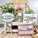  Spring Tier Tray Decor Set | Farmhouse Floral Market Tier Tray | Pink Green Spring Signs | U-Pick Flower Patch Decor