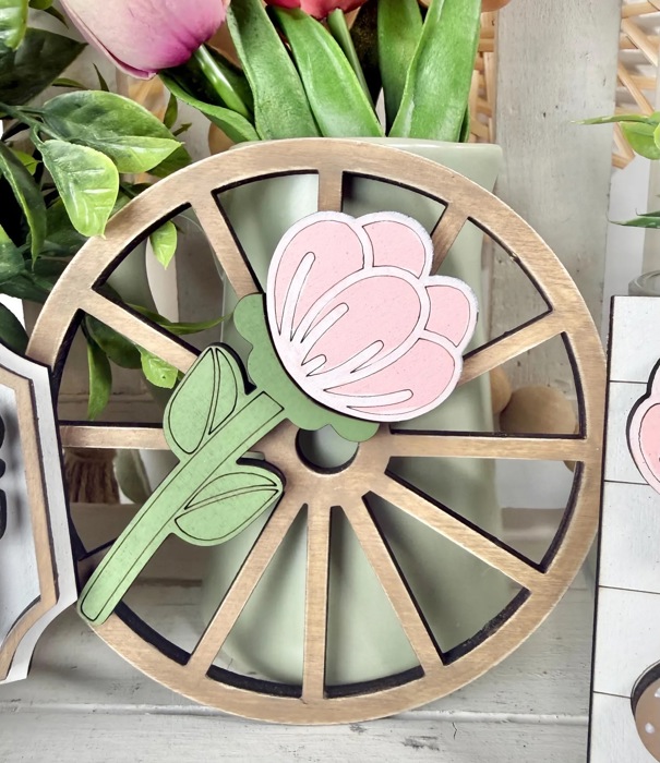 Spring Tier Tray Decor Set | Farmhouse Floral Market Tier Tray | Pink Green Spring Signs | U-Pick Flower Patch Decor