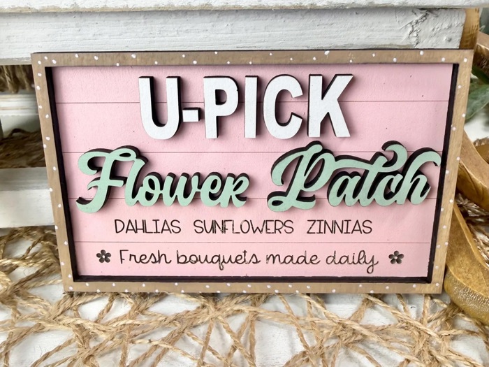 Spring Tier Tray Decor Set | Farmhouse Floral Market Tier Tray | Pink Green Spring Signs | U-Pick Flower Patch Decor