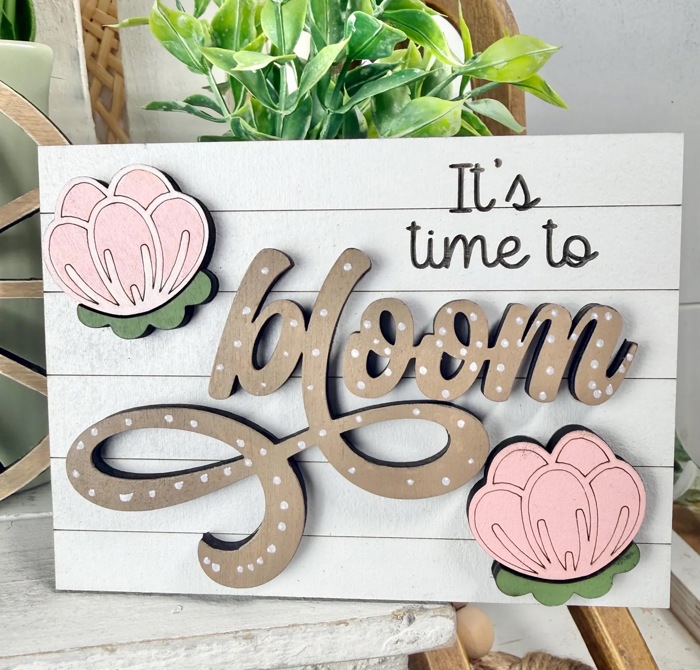 Spring Tier Tray Decor Set | Farmhouse Floral Market Tier Tray | Pink Green Spring Signs | U-Pick Flower Patch Decor