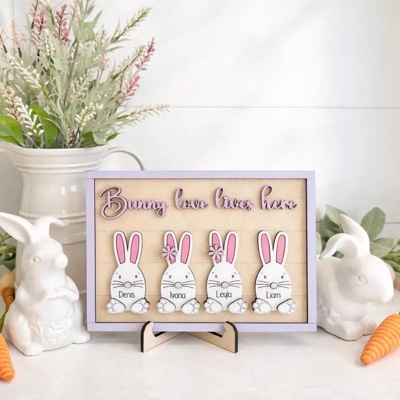 Custom Bunny Family Sign | Personalized Easter Bunny Decor | Spring Farmhouse Sign | Kids Name Bunny Sign