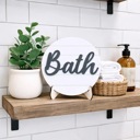  Bath Sign Bathroom Decor | Farmhouse Bathroom Sign | Round Wood Bath Sign | Bathroom Shelf Decor | Rustic Modern Bathroom Decoration