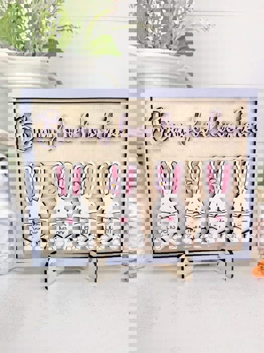 Custom Bunny Family Sign | Personalized Easter Bunny Decor | Spring Farmhouse Sign | Kids Name Bunny Sign