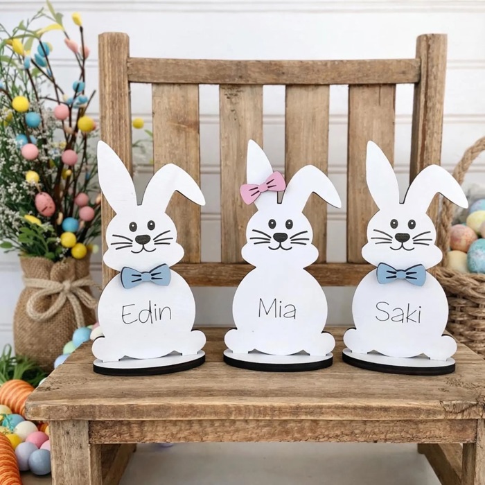 Personalized Easter Bunny, Bunny Shelf Sitter, Holiday Decor, Easter/Spring Decorations, Wooden Bunny, Personalized Easter Bunny Family