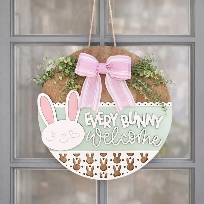 Every Bunny Welcome Door Hanger, Spring Home Decor, Easter Door Hanger, Spring Porch Decor