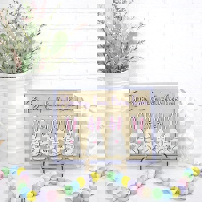 Custom Bunny Family Sign | Personalized Easter Bunny Decor | Spring Farmhouse Sign | Kids Name Bunny Sign