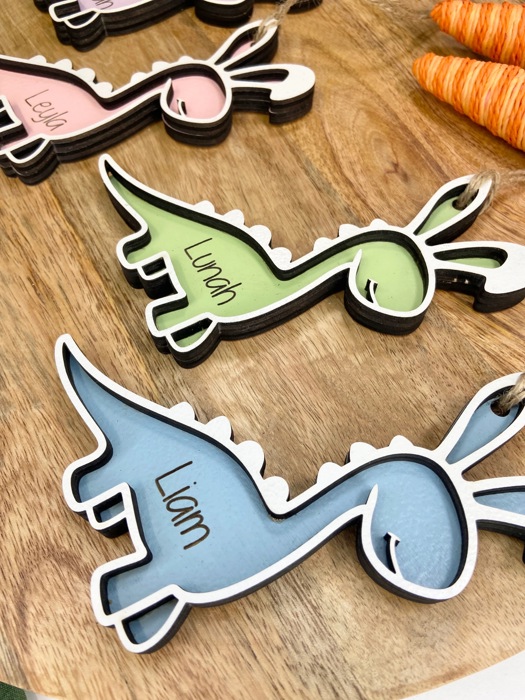 Personalized Easter Dinosaur bunny basket tag
