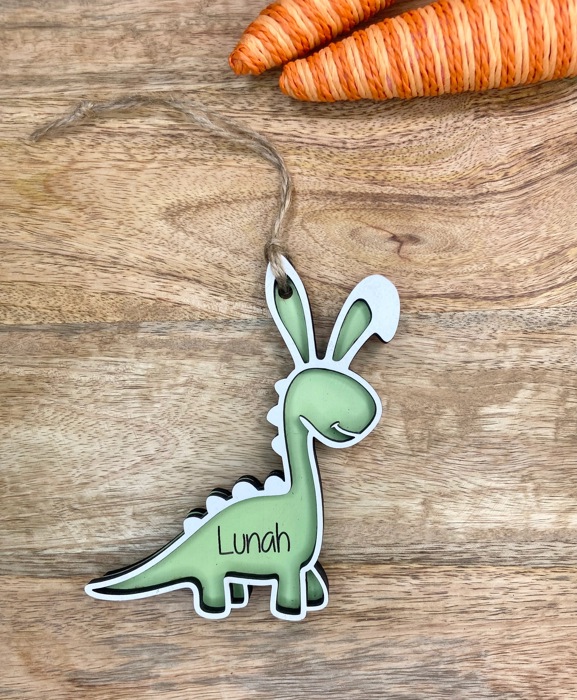 Personalized Easter Dinosaur bunny basket tag