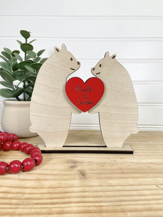 Personalized Wooden Couple Bear, Happy Valentine's Day Couple Bear