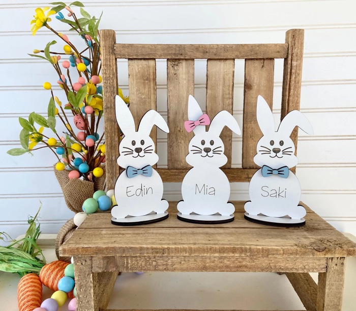 Personalized Easter Bunny, Bunny Shelf Sitter, Holiday Decor, Easter/Spring Decorations, Wooden Bunny, Personalized Easter Bunny Family