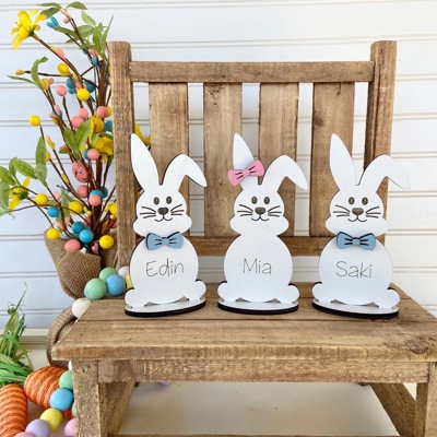 Personalized Easter Bunny, Bunny Shelf Sitter, Holiday Decor, Easter/Spring Decorations, Wooden Bunny, Personalized Easter Bunny Family