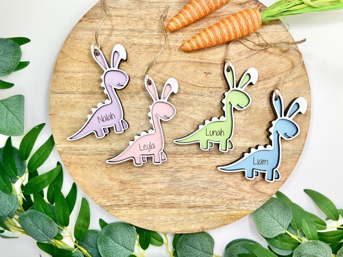 Personalized Easter Dinosaur bunny basket tag