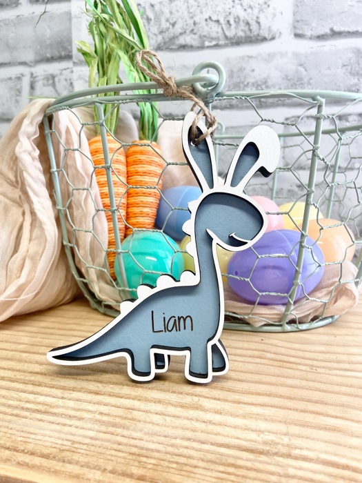 Personalized Easter Dinosaur bunny basket tag