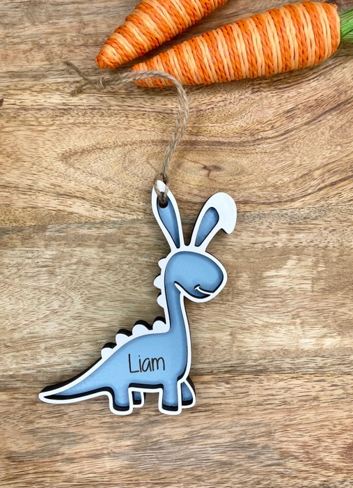 Personalized Easter Dinosaur bunny basket tag