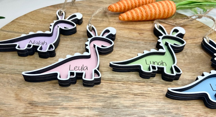 Personalized Easter Dinosaur bunny basket tag