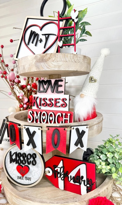 Valentines Tiered Tray Decor | Kisses Collection